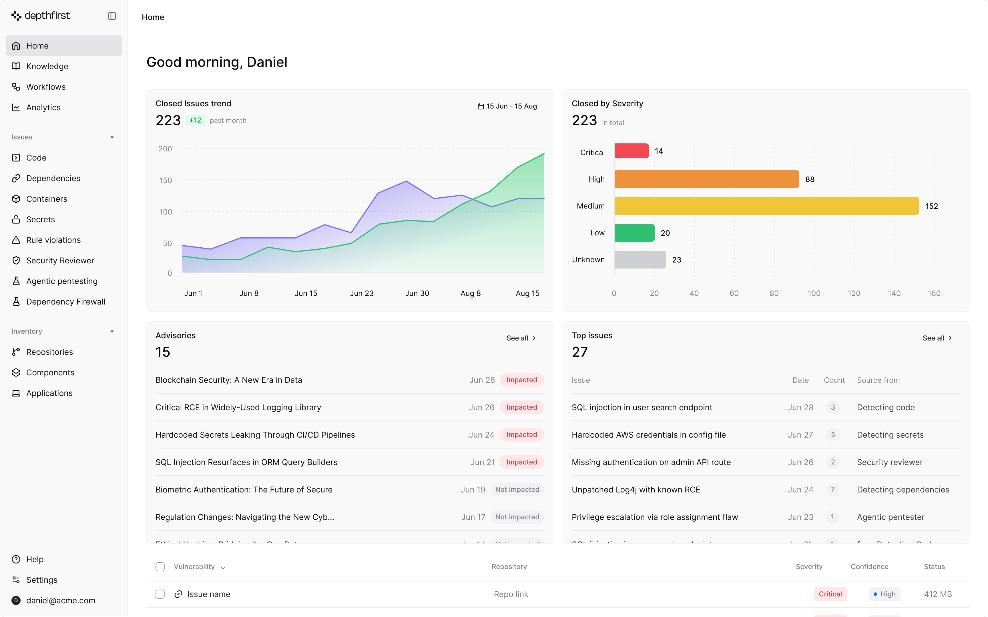 depthfirst security operating system dashboard